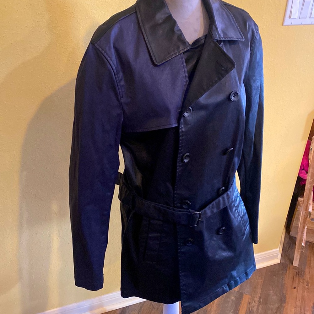 Armani Exchange knee length coat with belt size medium black with navy accents
